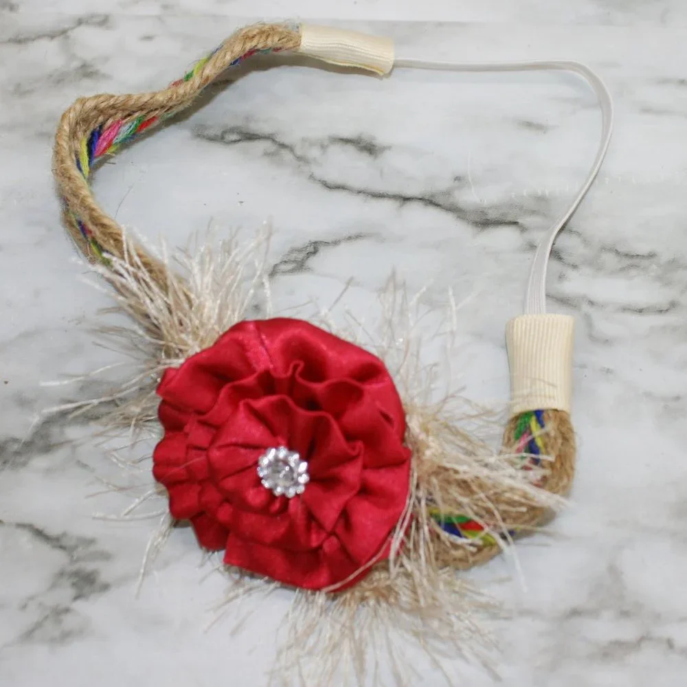 HAND CRAFTED Girls Headband Floral Braided Colorful Boho Red Rose Hair Accessory